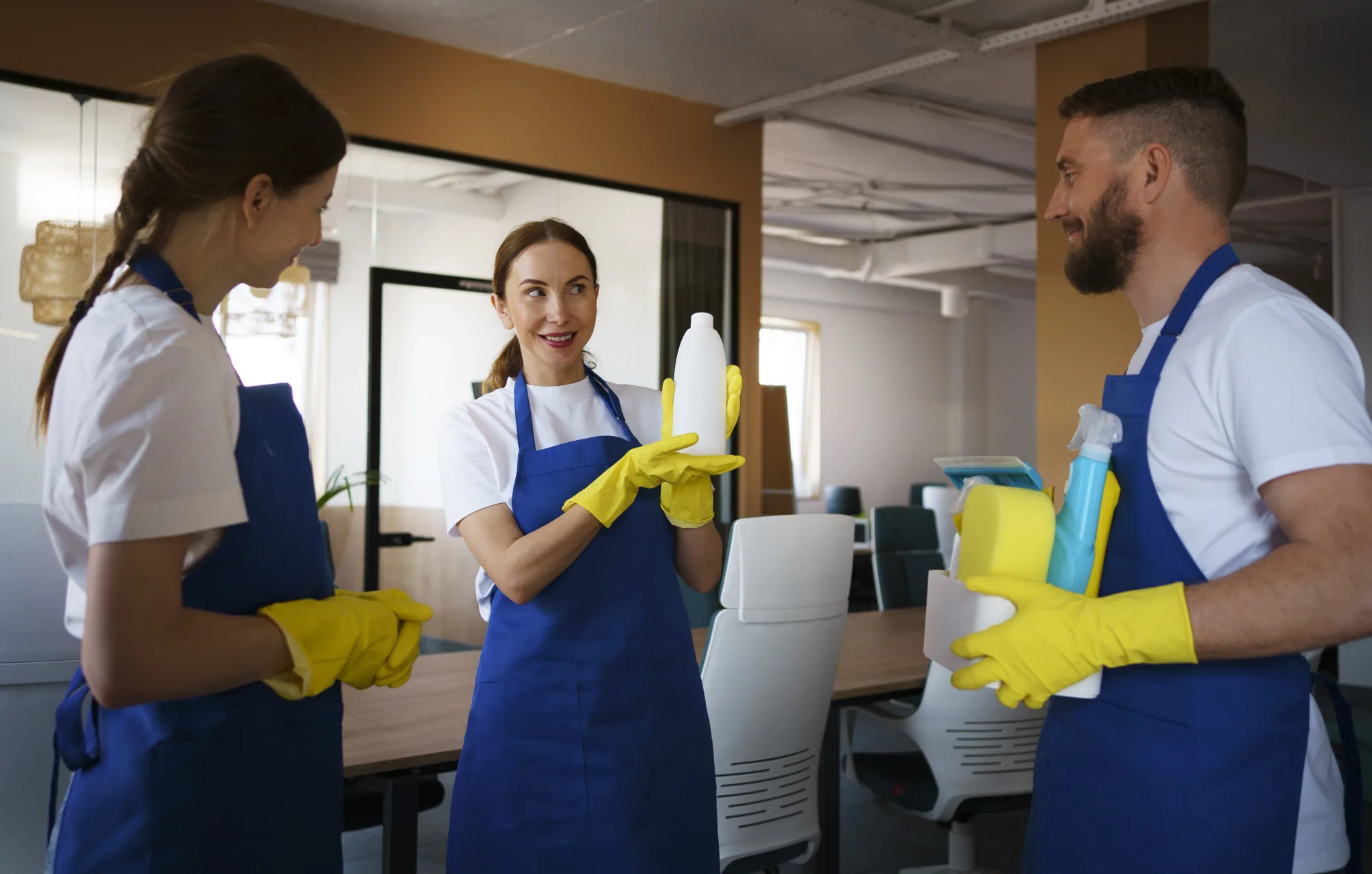Team cleaning together